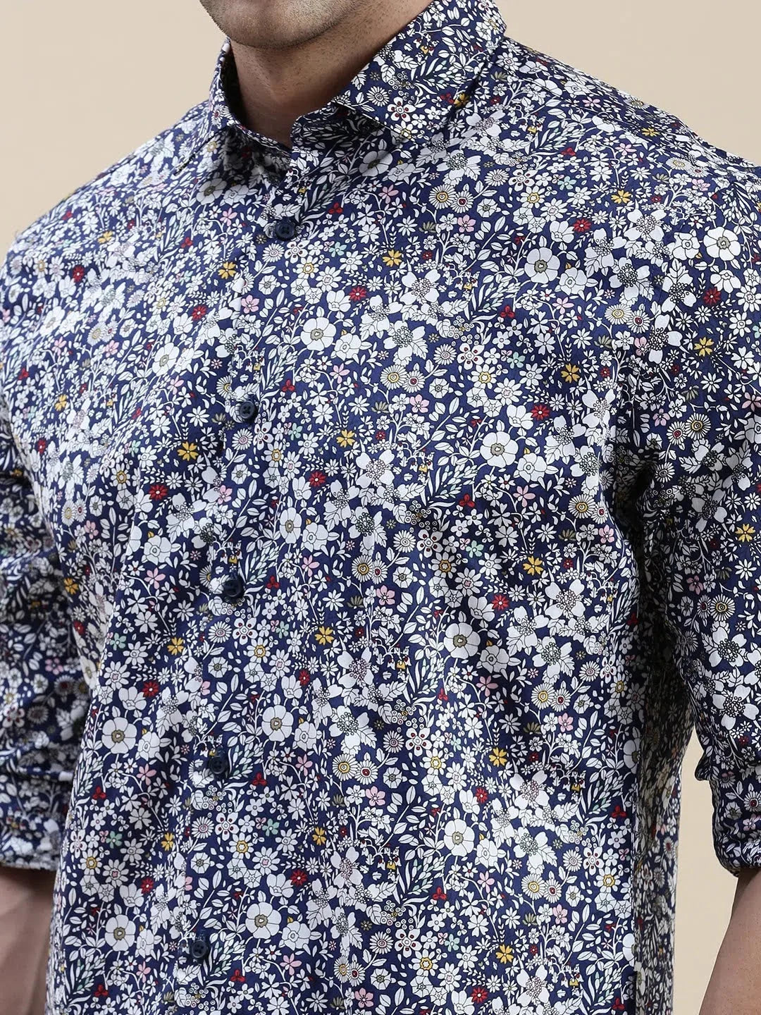 Navy Floral Cotton Mens Shirt - Stylish Printed Shirt