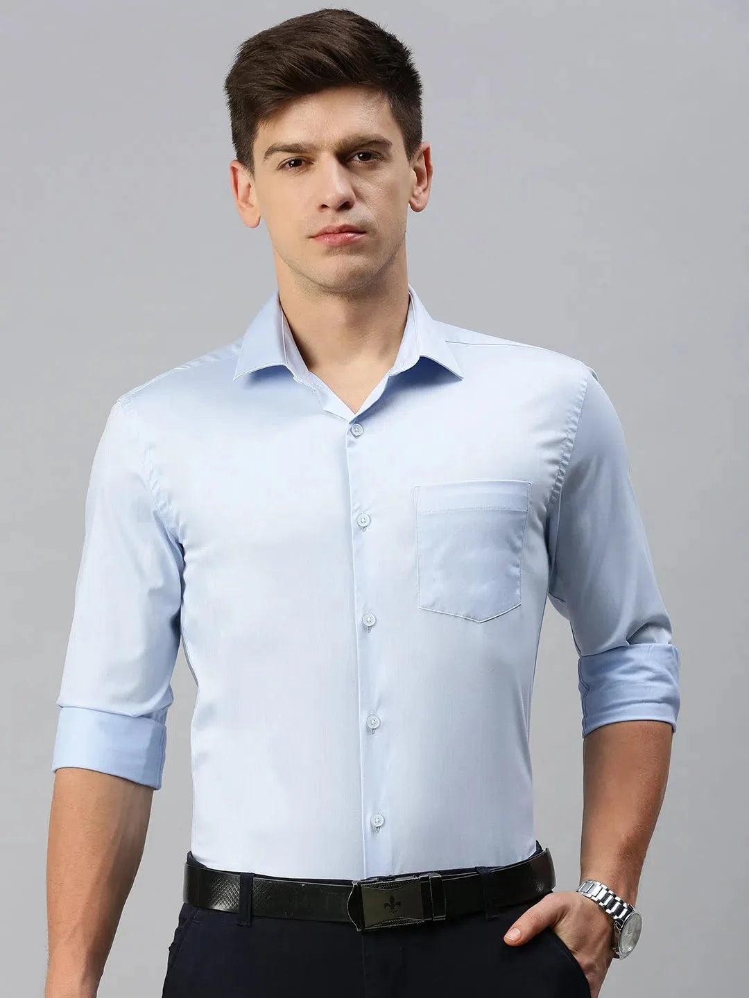 Men's Blue Solid Formal Shirt | Cotton Mens Shirt - DesiQlo