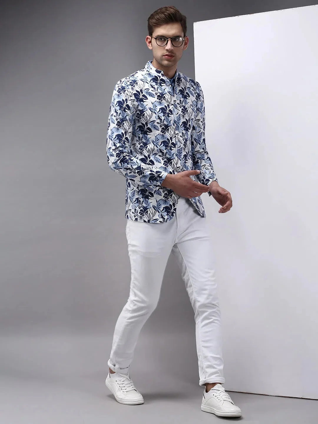 Men's White Printed Blazer - Modern Ethnic Nehru Jacket Style