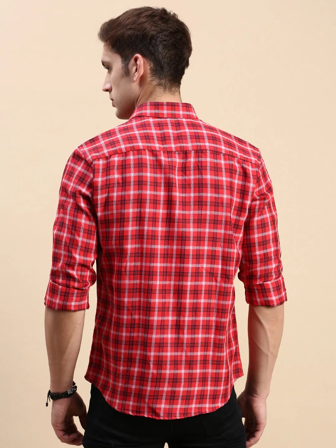Red Checked Cotton Mens Shirt | Casual Shirt by DesiQlo