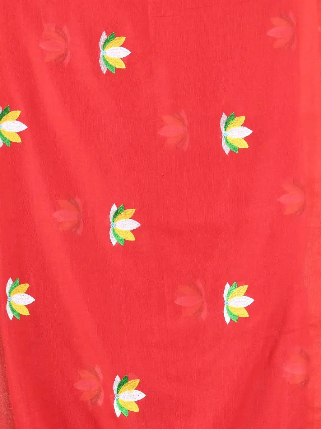 Red Embroidered Cotton Saree - Indian Sari Elegance