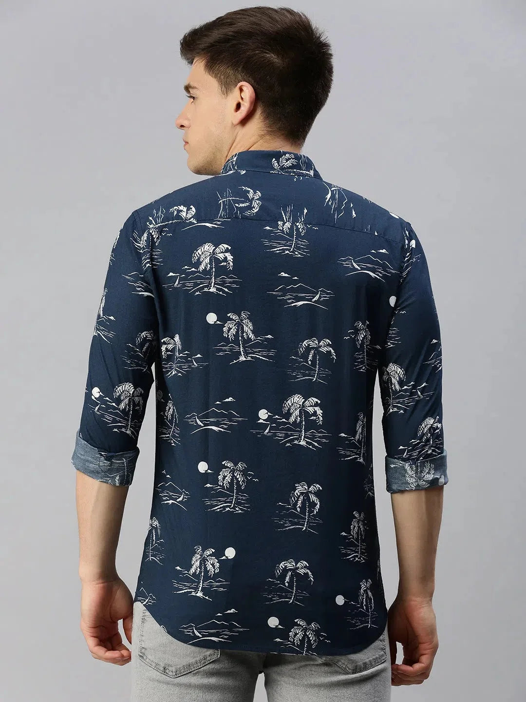 Navy Printed Mens Shirt | Cotton Casual Shirt