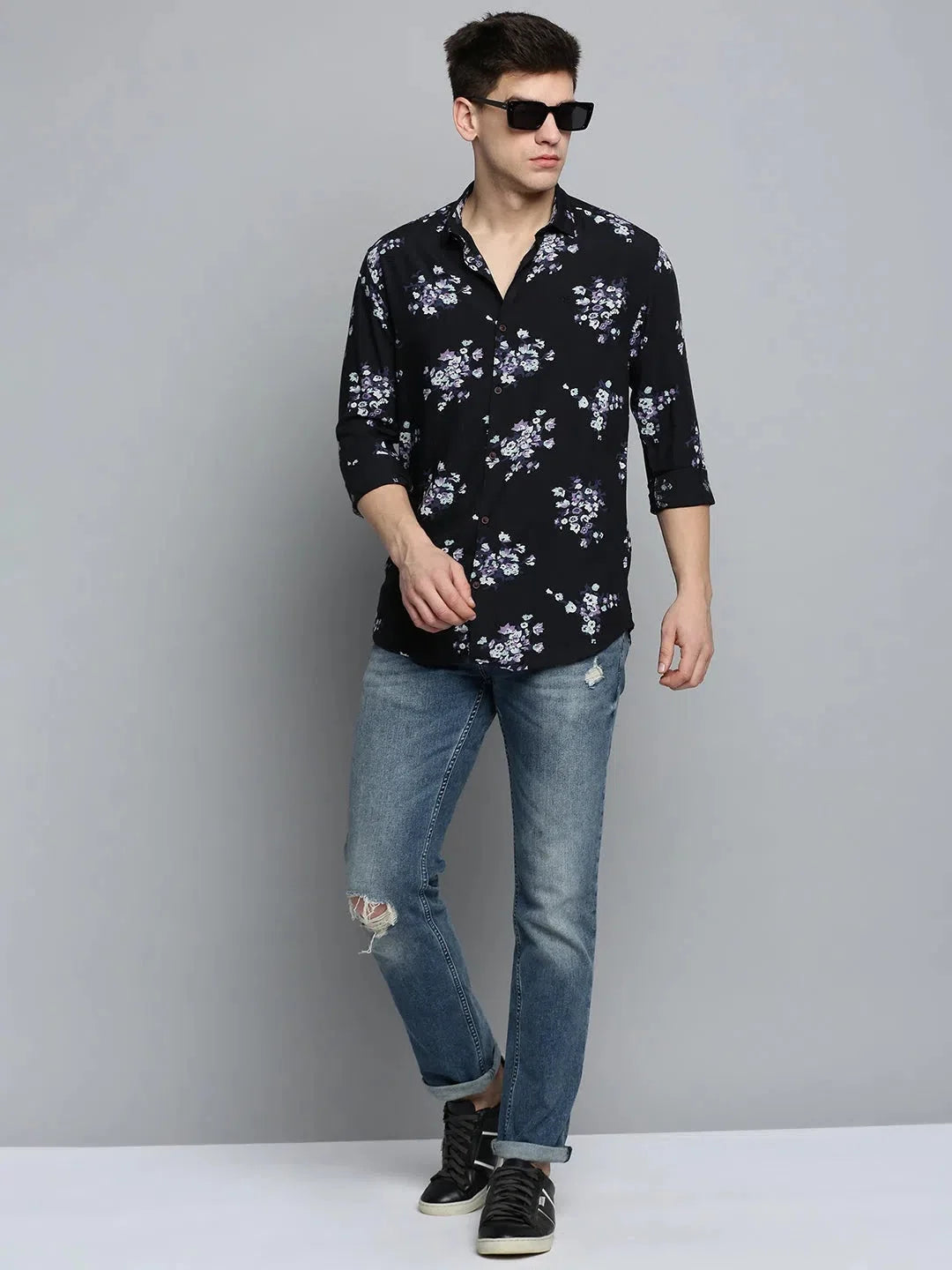 Men's Black Printed Cotton Shirt | Casual Printed Shirt