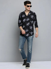 Men Black Printed Casual Shirt-COLMPRINT-3090-Black