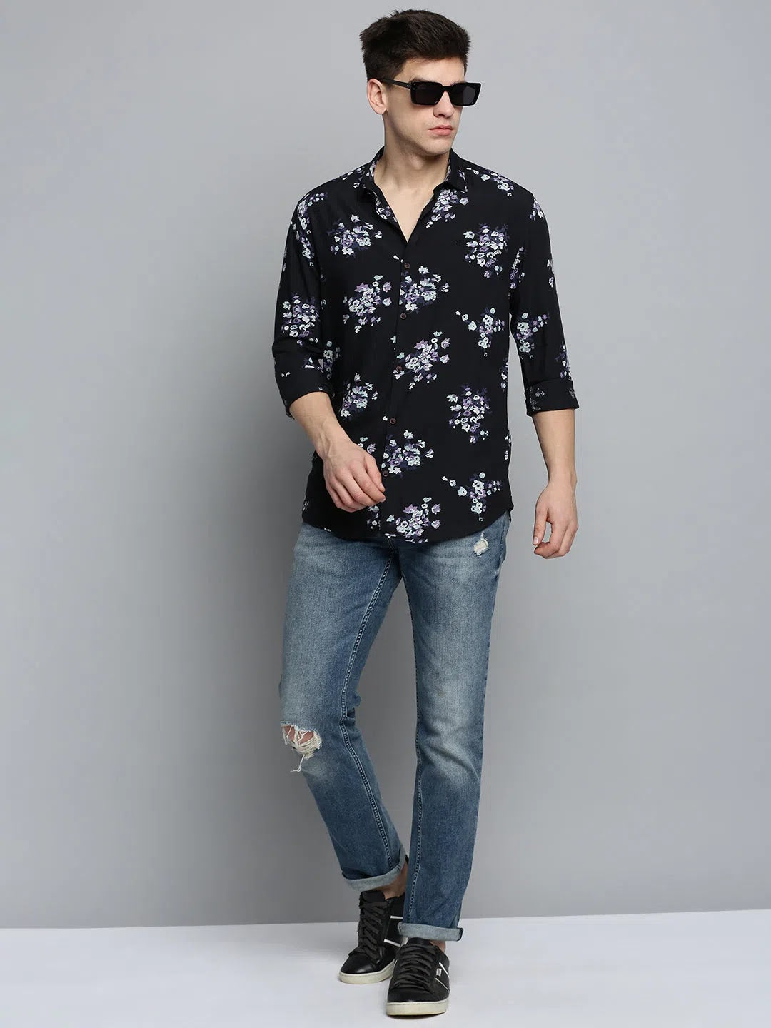Men's Black Printed Cotton Shirt | Casual Printed Shirt