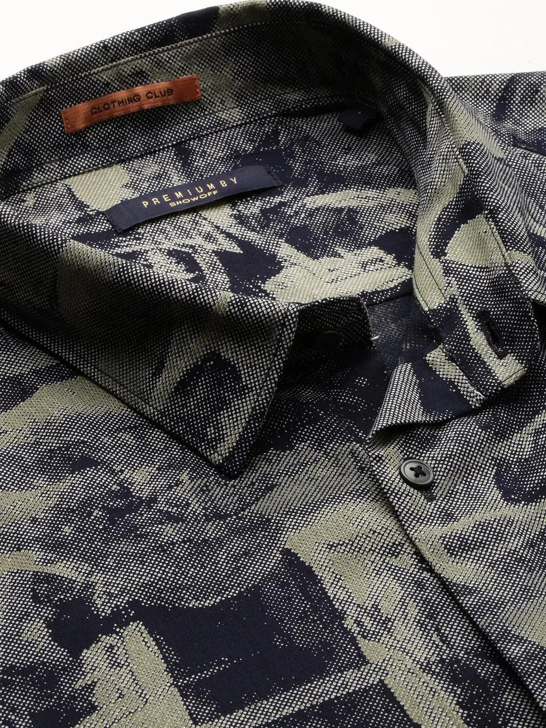 Khaki Printed Mens Shirt - Abstract Cotton Casual Shirts