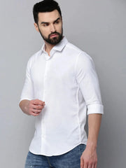 Men White Solid Casual Shirt-SAGARPLAIN-4569-White