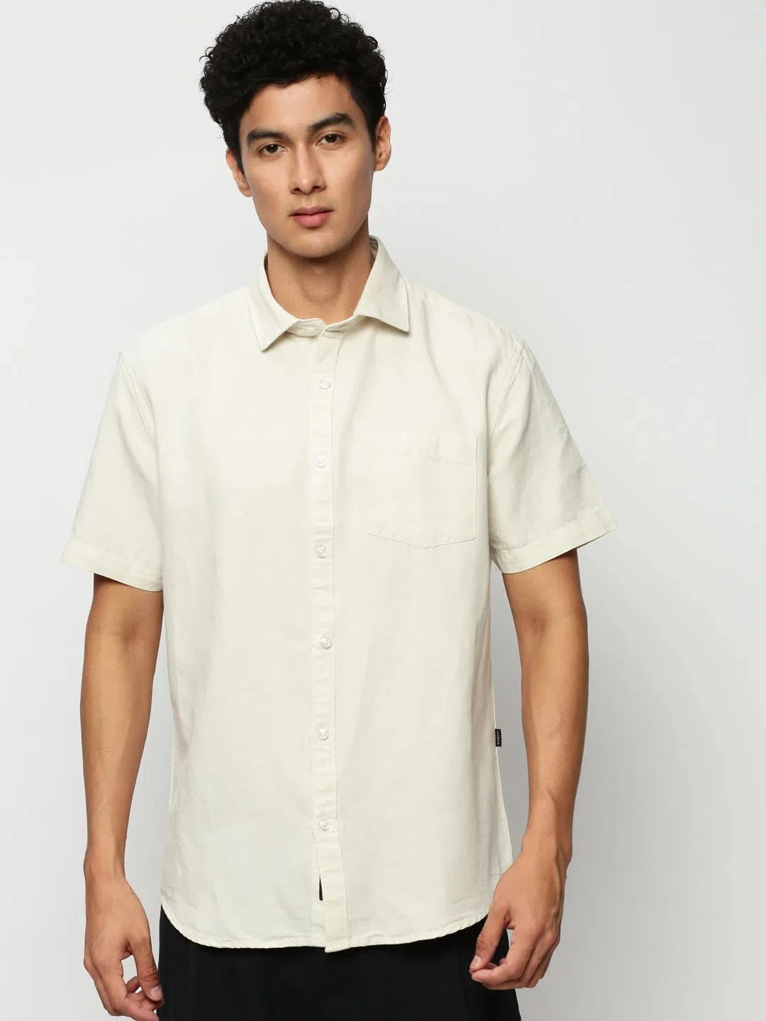 Cream Solid Cotton Mens Shirt | Casual Style