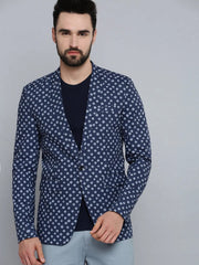 Men Blue Printed Blazer-SOBLZ-291-Navyblue