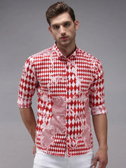 Men Red Printed Casual Shirt-SPARCKPRINT-1532-Red