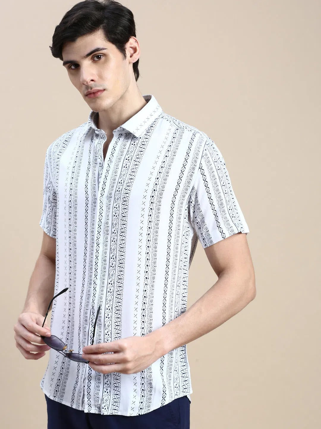 Mens White Printed Shirt - DesiQlo Cotton Shirt