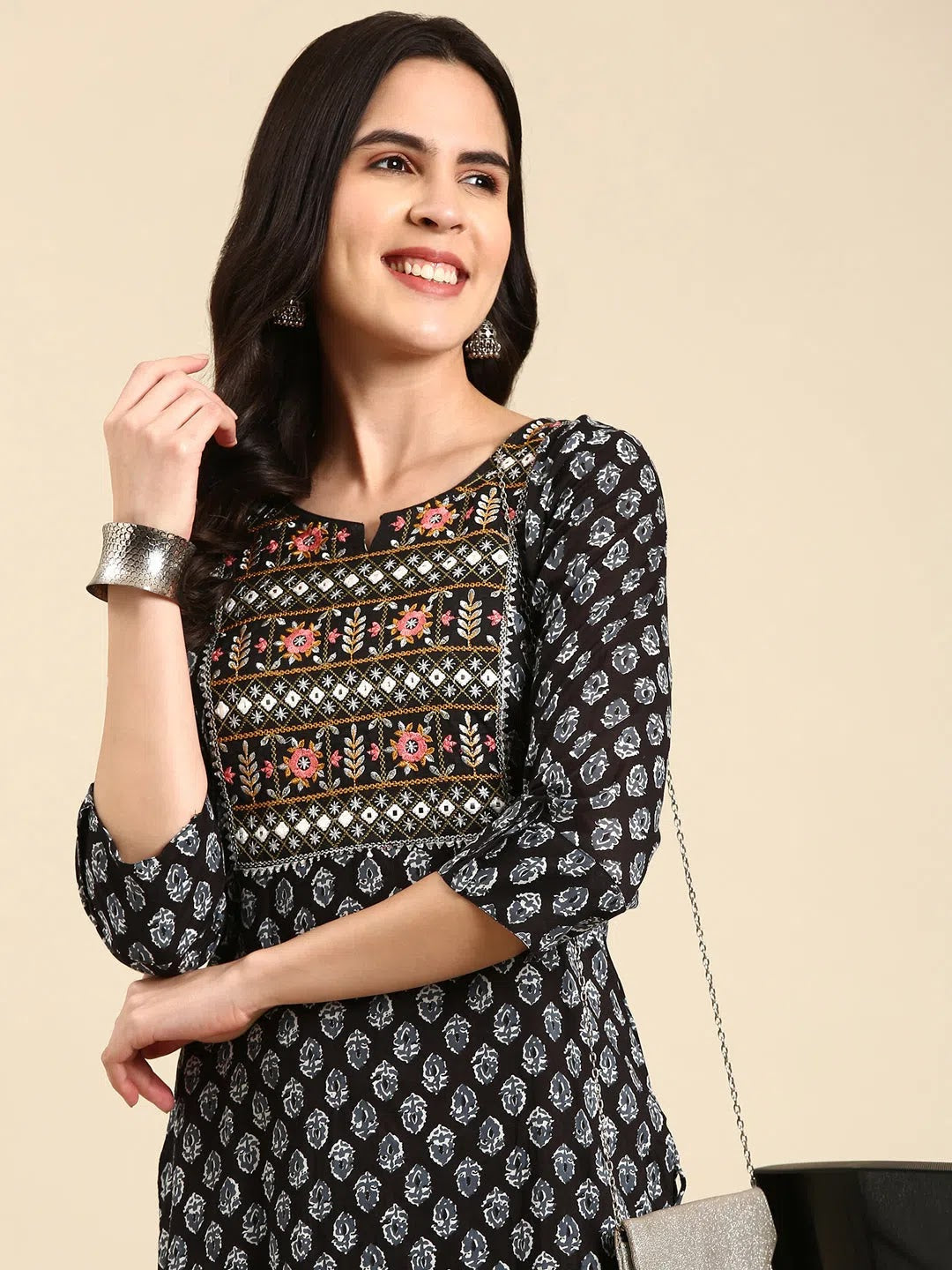 Black Printed Indian Kurta - Stylish Women's Cotton Kurtas