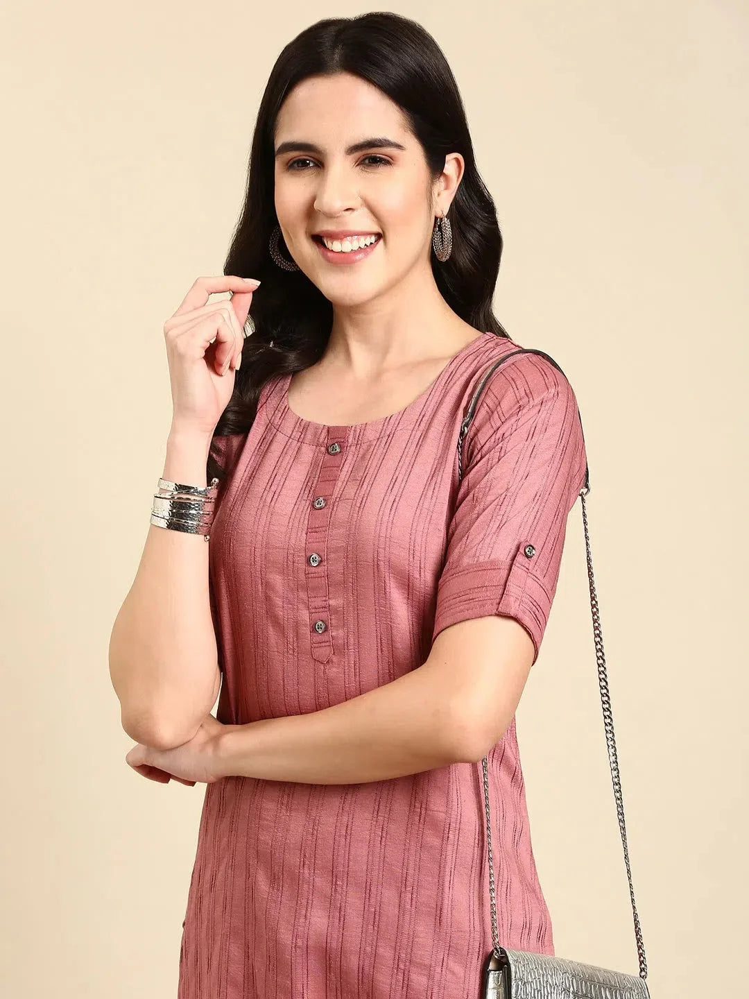 Mauve Solid Kurta - Women's Polyester Indian Kurta Ladies