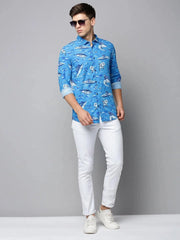 Men Blue Printed Casual Shirt-CLARISSAPRINT-2004-Blue