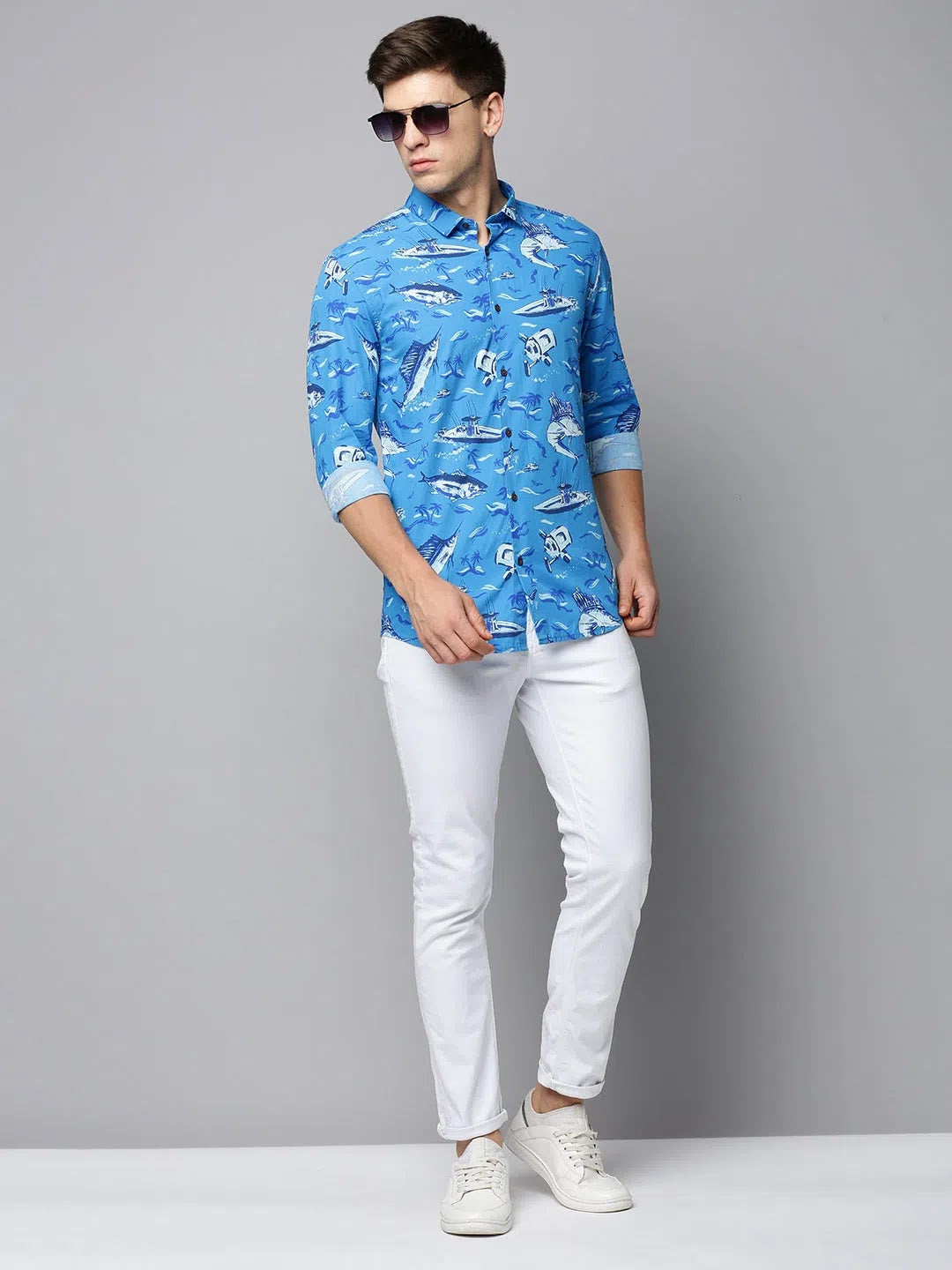 Shop Blue Printed Mens Shirt - Viscose Casual Shirt | DesiQlo
