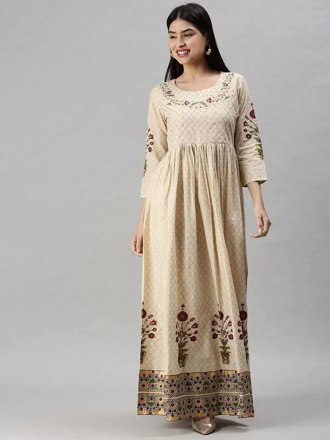 Beige Floral Anarkali Kurta | Stylish Anarkali Kurtis for Women
