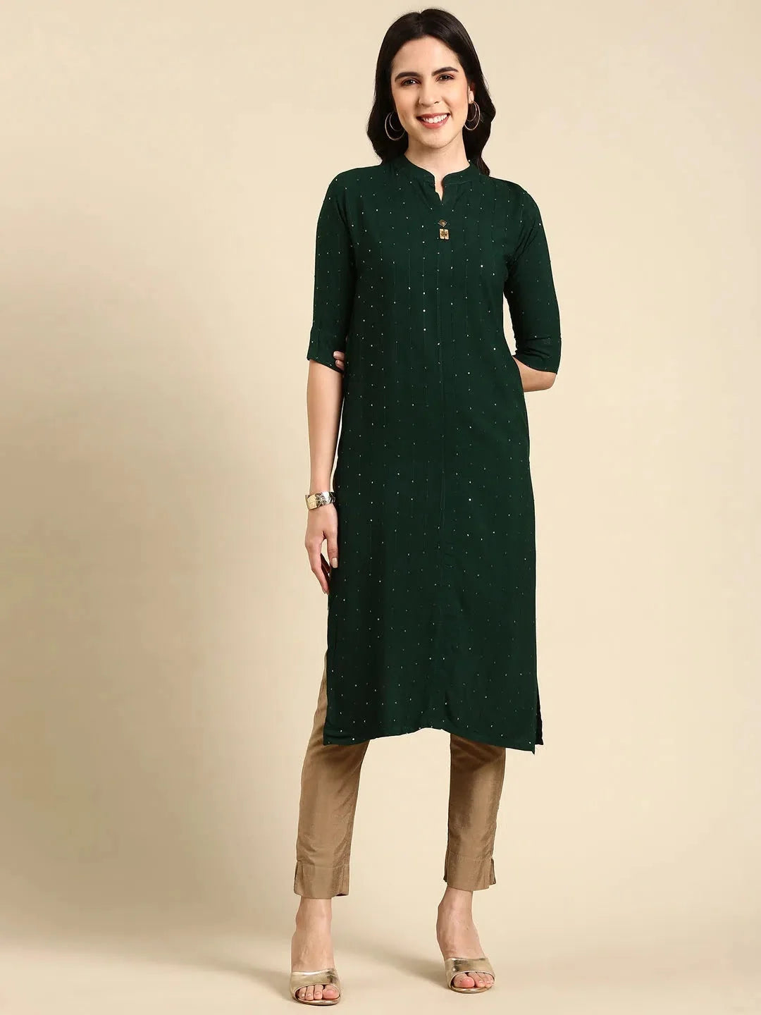 Women's Green Solid Straight Kurta-SNG-2237-Green