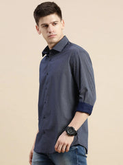 Men Navy Polka Dots Casual Shirt-DAITON-3440-Navyblue