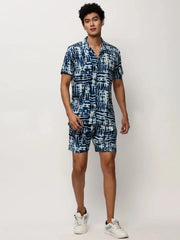 Men Blue Printed Casual Co ords-AM-98-7-Blue