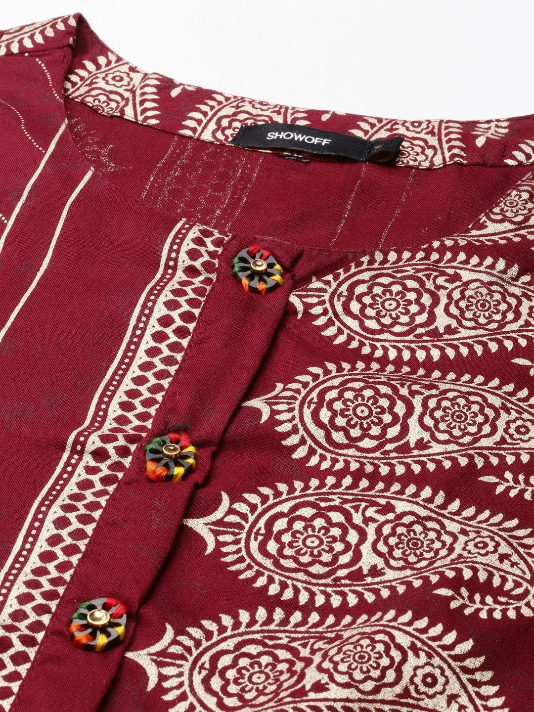 Burgundy Printed Kurta: Women's Cotton Indian Kurtas Online