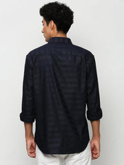 Men Navy Striped Casual Casual Shirts-GLANZAPLAIN-5321-Navyblue