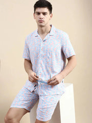 Men Peach Printed Casual Co ord Set-SEABREEZE-2115-Peach