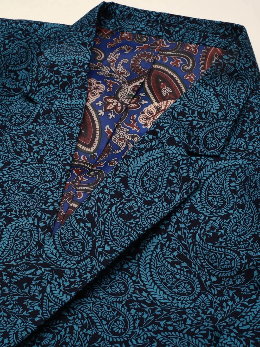 Blue Printed Cotton Blazer | Stylish Men's Ethnic Nehru Jacket