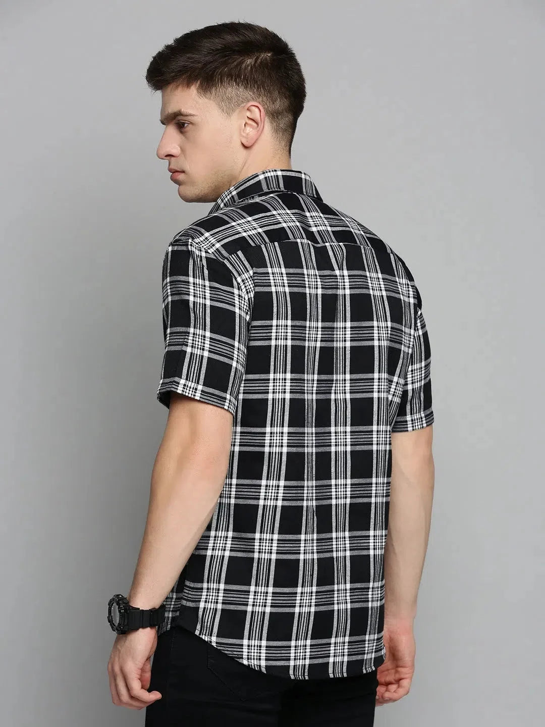 Men's Black Checked Cotton Casual Shirt | Stylish Mens Shirt