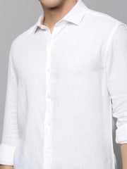 Men White Solid Casual Shirt-HARDIKPURELINEN-3418-White