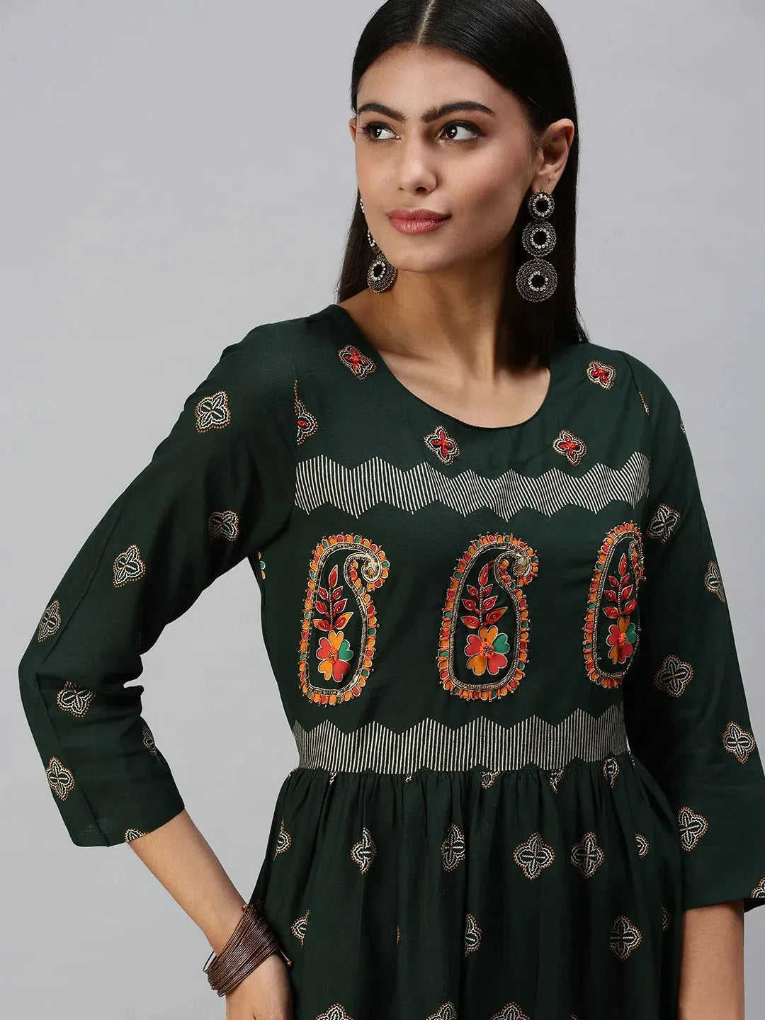 Green Printed Cotton Kurta - Indian Kurta for Women
