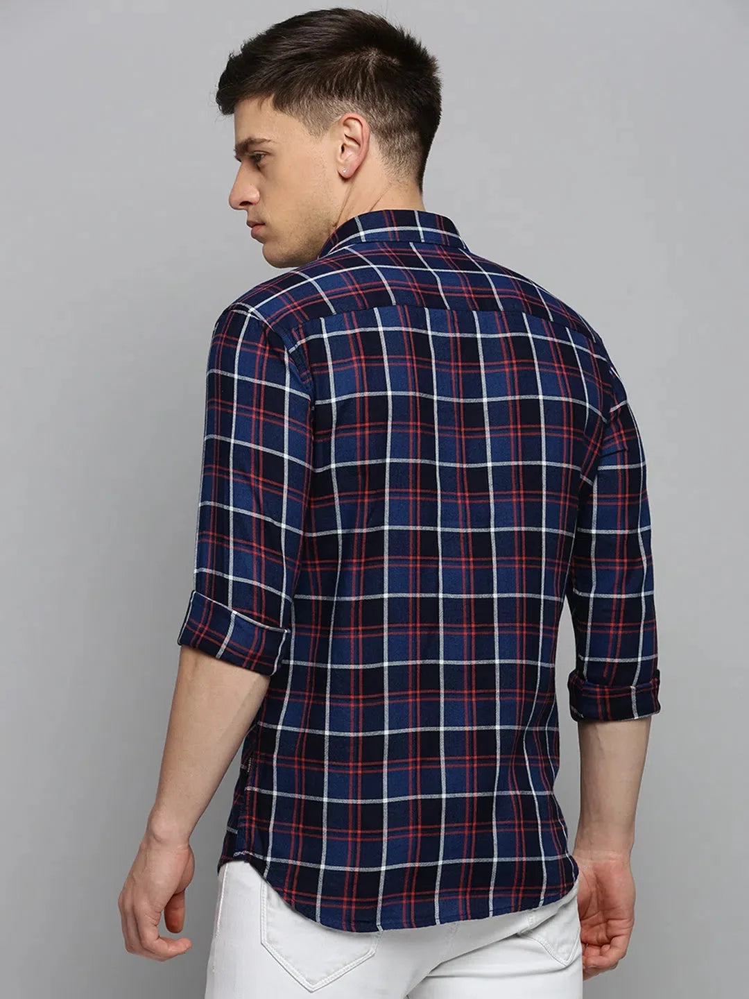 Trendy Navy Checked Mens Shirt - Cotton Casual & Formal Shirts