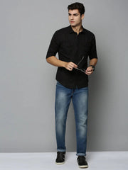 Men Black Solid Casual Shirt-DARIANPURELINEN-3295-Black