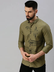 Men Olive Printed Casual Shirt-HIGHPOWERPRINT-1271-Olive