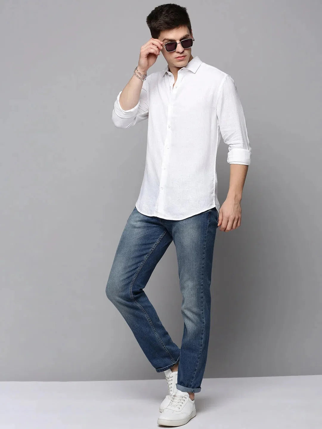 White Solid Linen Shirt for Men | Mens Linen Shirt