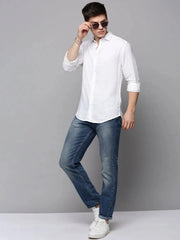Men White Solid Casual Shirt-HARDIKPURELINEN-3418-White