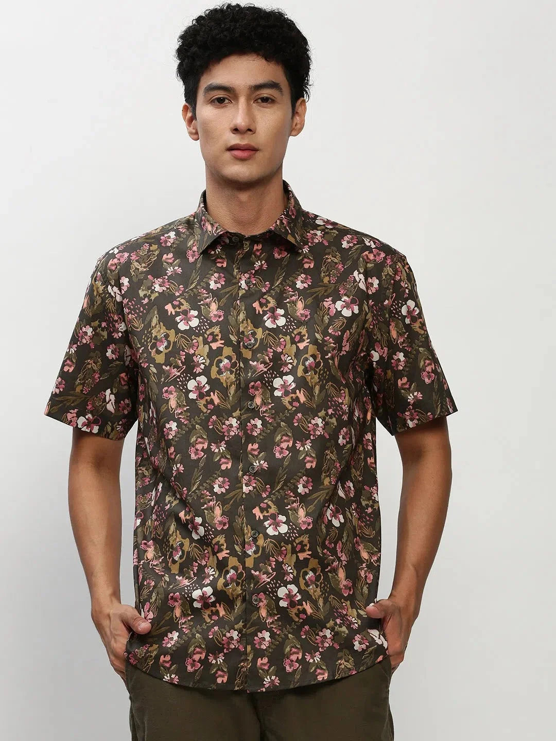 Green Floral Mens Shirt - Cotton Beach Shirt | DesiQlo
