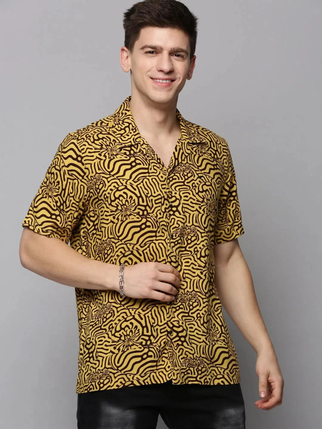 Yellow Printed Shirt for Men - Casual Viscose Shirt | DesiQlo