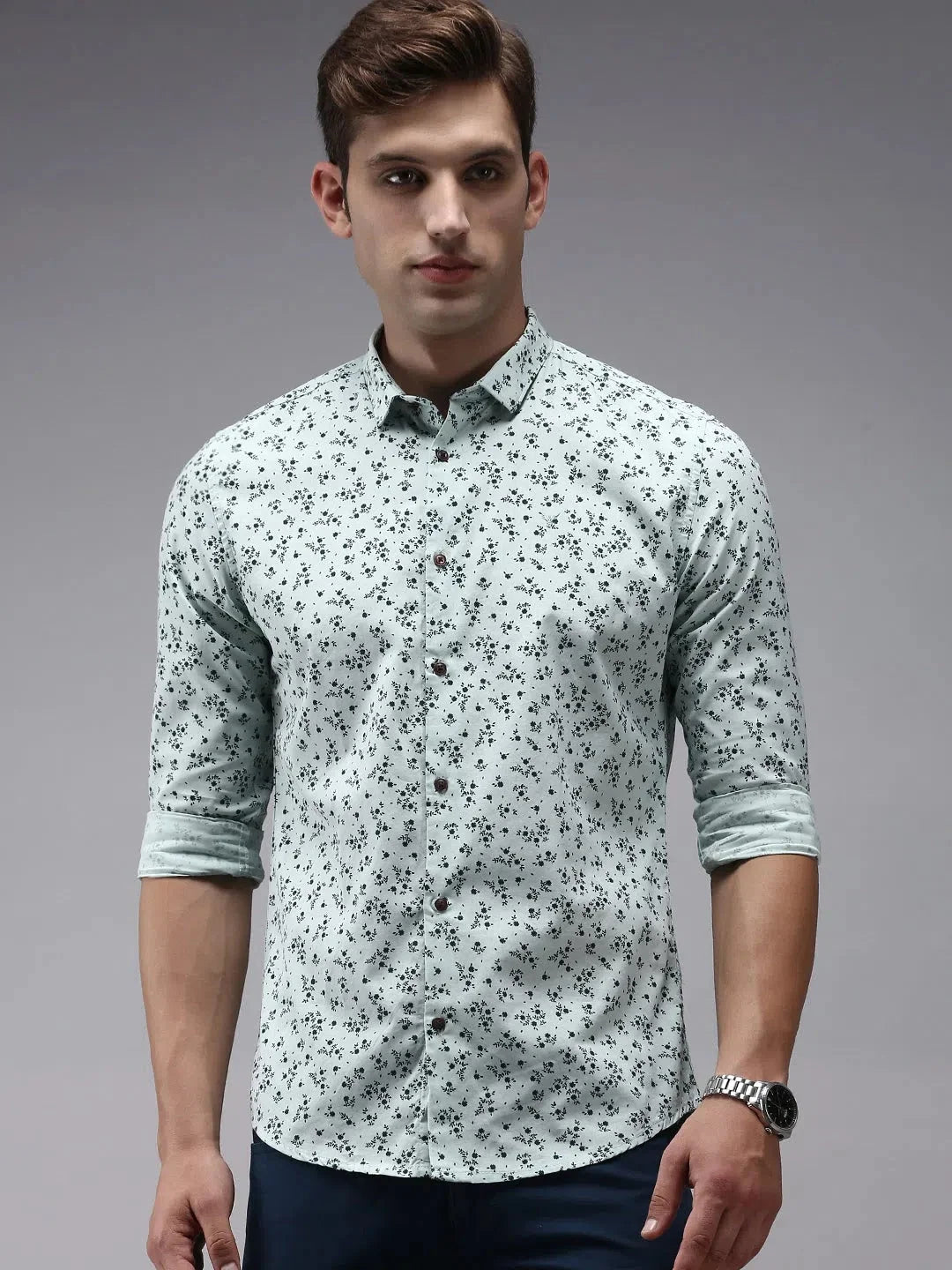 Mens Printed Shirt - Green Cotton Casual Shirt | DesiQlo