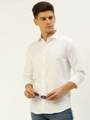 Men White Solid Casual Shirt-PARXPLAINDOBBY-3146-White