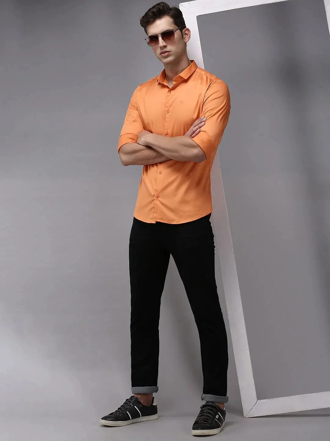 Mens Orange Solid Cotton Shirt - DesiQlo Casual Shirt