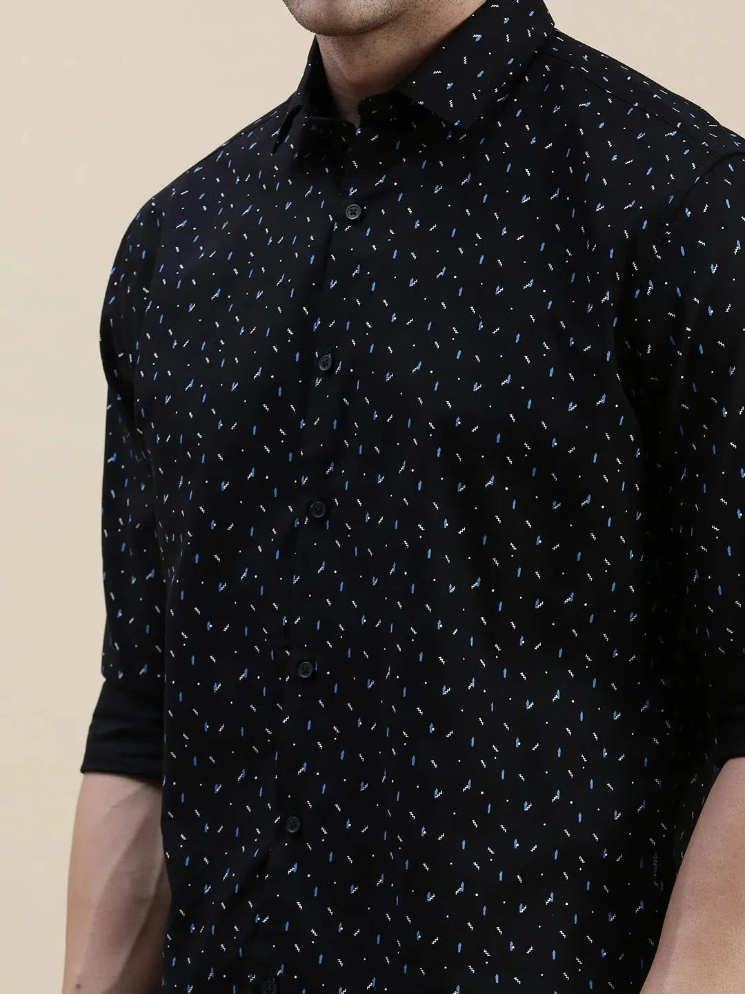 Black Geometric Cotton Mens Shirt | Casual Printed Shirt