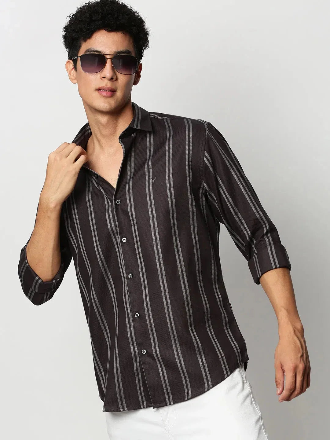 Men Grey Striped Casual Casual Shirts-YARROWSTRIPE-5639-Grey