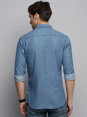 Men Blue Solid Casual Shirt-VIVODENIM-4464-Blue