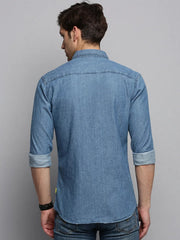 Men Blue Solid Casual Shirt-VIVODENIM-4464-Blue
