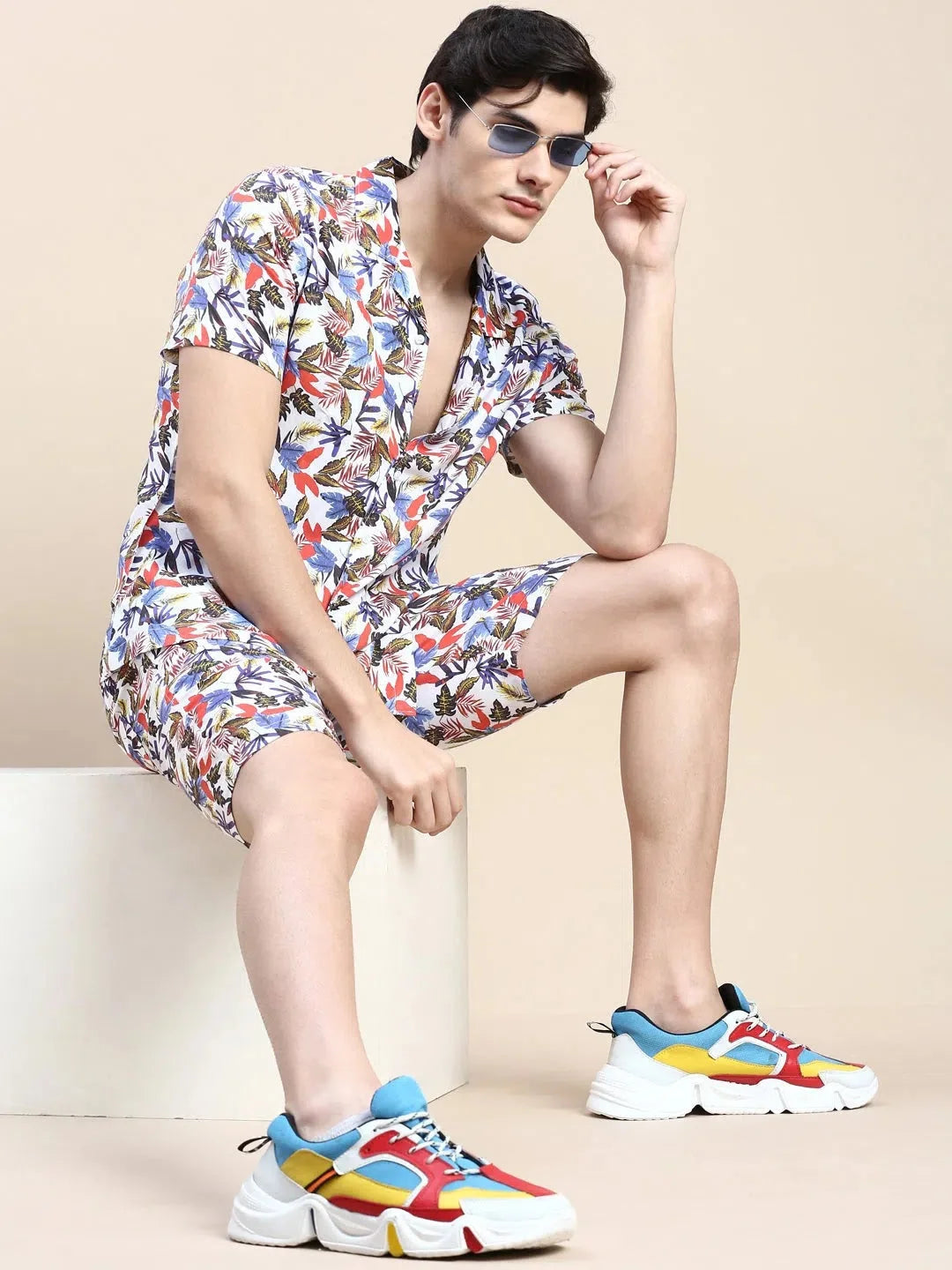 White Printed Casual Co ord Set for Men | Two Piece Sets