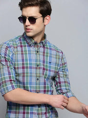 Men Blue Checked Casual Shirt-SOMNIUMCHECKS-2015-Blue