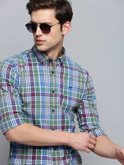 Men Blue Checked Casual Shirt-SOMNIUMCHECKS-2015-Blue