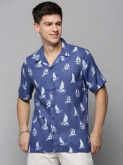 Men Blue Printed Casual Shirt-RESORTPRINT-3178-Blue