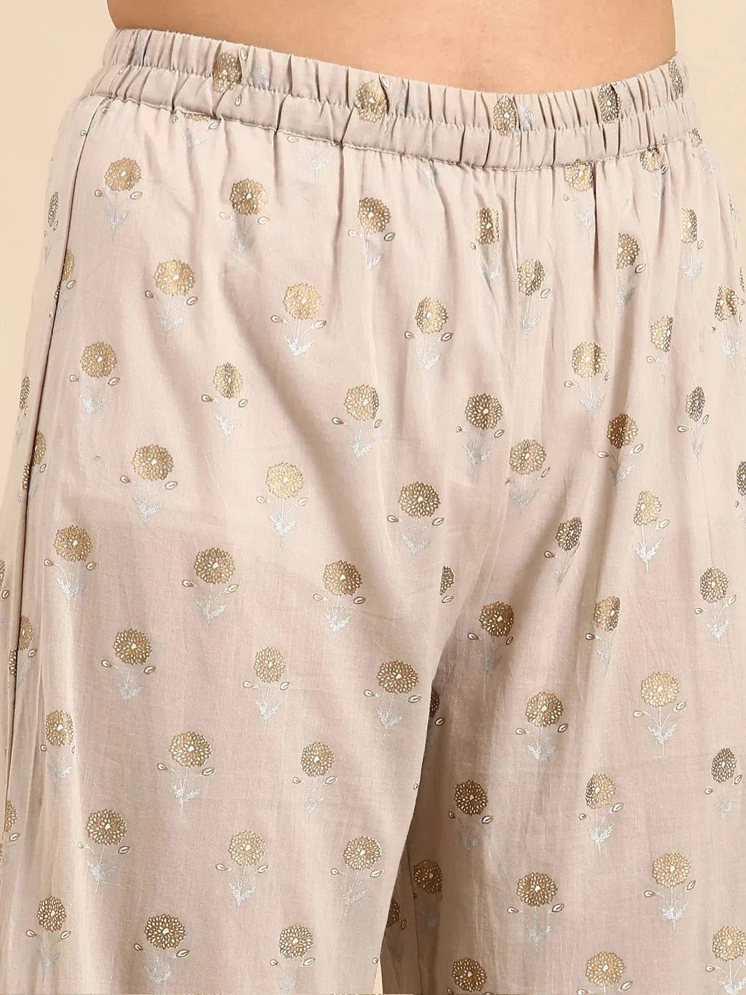 Grey Printed Women's Kurta Set | Floral Cotton Kurta Sets