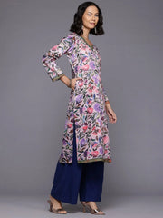 Floral Printed Velvet Kurta-AHKUVLDP-1146